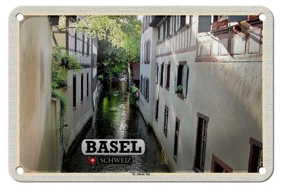Produktbild von Blechschild Reise Basel Schweiz St. Alban-Tal Gebäude 18x12cm Schild