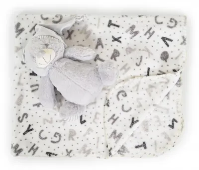 Produktbild von Cangaroo Babydecke 90 x 75 cm mit Plüschtier kuschelige Babydecke Krabbeldecke grau