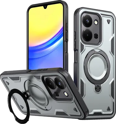 Produktbild von Dual Layer Hülle für Xiaomi Redmi 15C 5G/4G mit Ring Ständer Magnetisch Stoßfest Handyhülle Grau