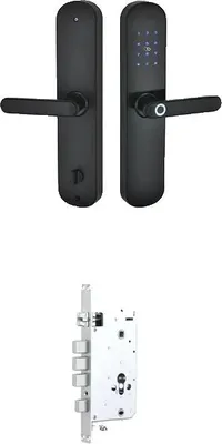Obrázek produktu pro Inteligentní zámek dveří, připojení Bluetooth, biometrický otisk prstu, černý čtverec 6068