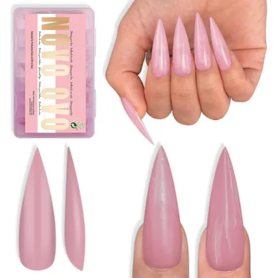 Produktbild von Lange, extra lange Stiletto-Nagelspitzen, Beerrosa, aus weichem Gel