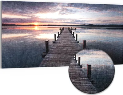 Produktbild von DEQORI Hybrid Leinwand Bild 100x50 cm 'Steg bei Sonnenuntergang' Wandbild Glas flach modern