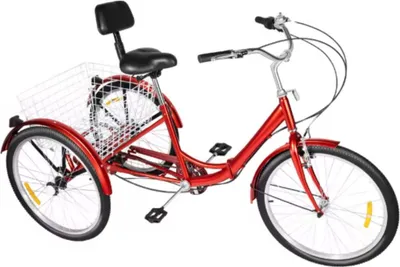 Immagine prodotto di Tricicli Berlin Tavien 24 pollici - 7 velocità - Per adulti e anziani - Trike pieghevole - Regolabile - Con cestino - Freno anteriore - Rosso - 120 kg