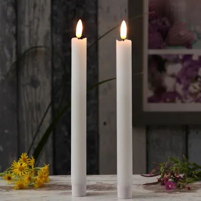 Produktbild von LED Stabkerzen LINA - Rustik-Optik - Echtwachs - flackernd - H: 25cm - Timer - weiß - 2er Set