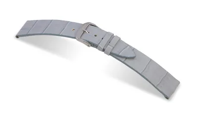 Image de Bracelet en cuir Happel Charleston, 14 mm, bleu glacier, avec motif crocodile