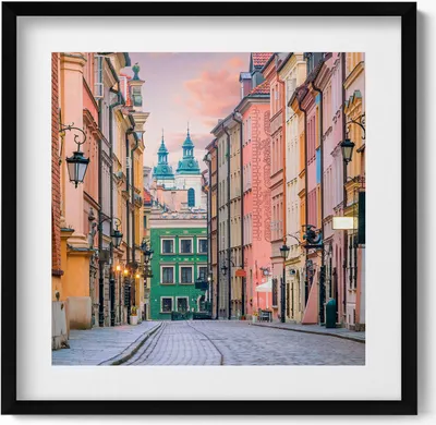 Produktbild von Alte Stadt in Warschau– Wandbild mit Rahmen – Gerahmtes Bild  – Wanddekoration – 50x50 cm –  Schwarz Rahmen