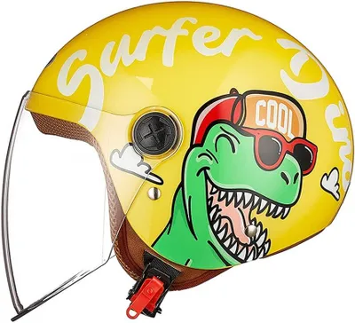 Produktbild von FreeUp Motorrad Helm Kinder Mädchen Jungen, Kinder-Düsenvisor, Dinosaurier-Scooter-Helm, Kinder mit dem Moped Bicycle Schnellfreisetzung, abnehmbar, w