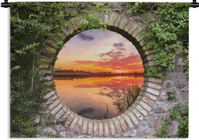 Produktbild von MuchoWow® Wandteppich Wandbehang Meer - Sonnenuntergang - Ausblick 60x45 cm Tapisserie Dekoration Wandtuch - Das Schlafzimmer
