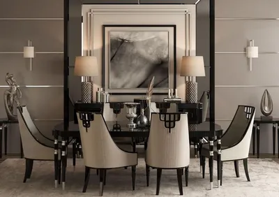 Produktbild von Casa Padrino Luxus Art Deco Esszimmer Set Grau / Schwarz / Silber - 1 Art Deco Esstisch & 6 Art Deco Esszimmer Stühle - Art Deco Esszimmer Möbel - Luxus Qualität