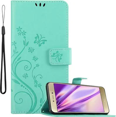 Produktbild von Cadorabo Hülle für Huawei P8 LITE 2017 / P9 LITE 2017 Schutz Hülle in Türkis Schutzhülle Handy Hülle Etui Case Blumen
