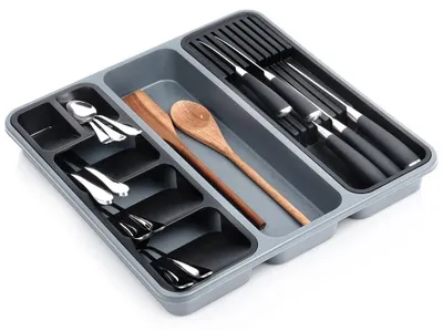 Image de Organisateur à couverts pour tiroir - 40 x 40 cm - Plastique - Gris