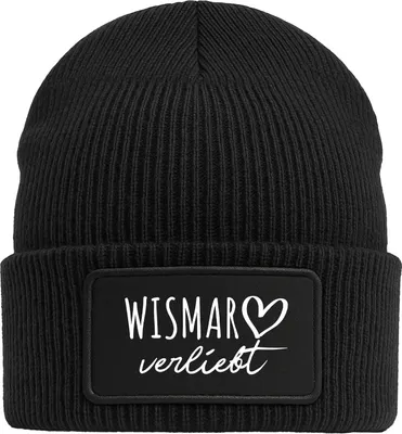 Produktbild von Huuraa Beanie Wismar verliebt Black doppellagige Polyacryl Mütze mit Patch Geschenkidee
