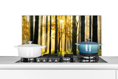 Obrázok produktu pre MuchoWow® Splashback Kuchyňa - Kuchynský backsplash - Ochrana steny pre sporák a drez Les - Slnko - Stromy - Tráva - Krajina - Príroda 80x40cm