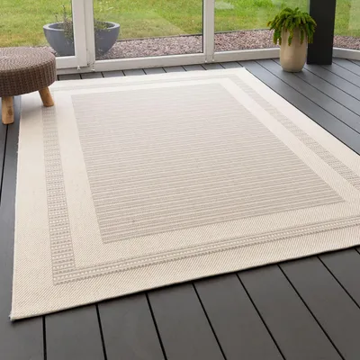 Produktbild von Steffensmeier In- und Outdoor Teppich Bergen Küche Balkon Garten Flur, wasserfest, Kunststoff, Bordüre Grau, Größe: 200x290 cm