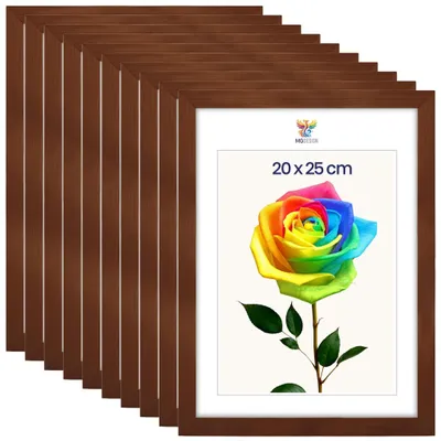 Produktbild von MG Design 10er Set Bilderrahmen Braun 20x25 cm - Echtholzrahmen mit Acrylglas, hoch/quer, zum Aufhängen & Aufstellen