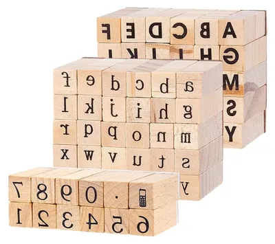 Produktbild von 3er Set Holzstempel mit Buchstaben, Zahlen und Satzzeichen