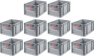 Produktbild von SparSet 10x Eurobox NextGen Insight Cover | HxBxT 22x30x40 | 20 Liter | Niedrig/Rot | Eurobehälter, Transportbox, Transportbehälter, Stapelbehälter