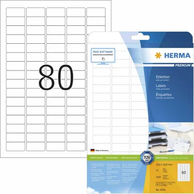 Produktbild von Etiketten Premium A4, weiß 35,6x16,9 mm Papier matt 2000 St.