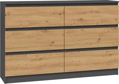 Obrázek produktu pro Komoda, příborník se 6 zásuvkami (120 cm x 30 cm x 75 cm) v barvě antracit & dub Artisan