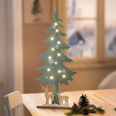 Produktbild von LED Weihnachtsdeko "Tanne" aus Filz, 60 cm hoch, Tannenbaum grün mit Rentieren, Winterdeko