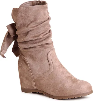 Produktbild von topschuhe24 2909 Damen Keilabsatz Stiefel Velours Waden Boots, Farbe:Hellbraun, Größe:41 EU