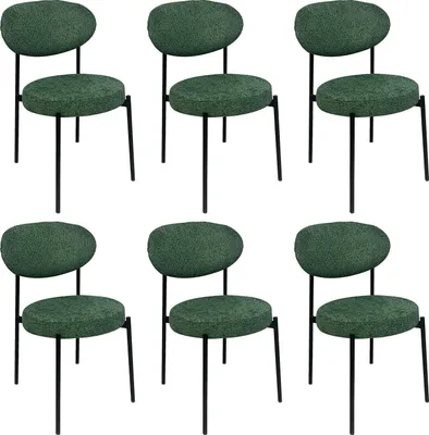 Produktbild von Lina® Mia Esszimmerstuhl, in modernen Design, Edelstahl, mit Boucle Wohnzimmersessel, Bürostuhl, Küchenstuhl schwarze Metallbeine - 6er Set - Grün