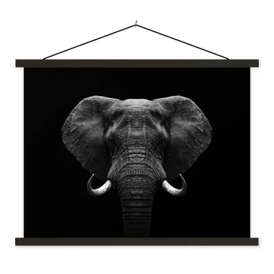 Produktbild von MuchoWow® Textilposter Tiere - Elefant - Porträt - Schwarz - Weiß 40x30 cm mit schwarzem Rahmen - Dekorationen
