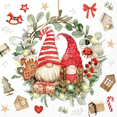 Produktbild von Servietten Papier 33x33cm 3-lagig mit Wichtel Motiv 20 Stk.