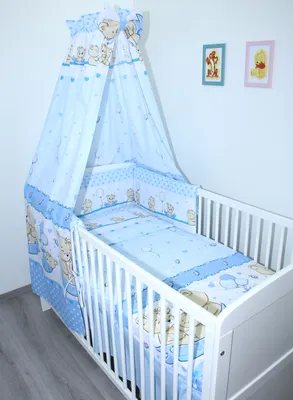 Produktbild von Primawela Baby Bettwäsche Set - 6 teiliges Set mit Vollstoff Himmel Bettset Nestchen D02
