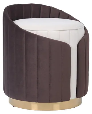 Image de Pouf Corvin 100 en velours ivoire et marron