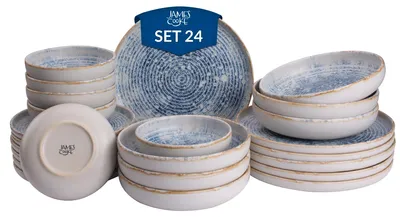 24-teiliges Stoneware-Serviesset, 6 Personen, Weiß-Blau