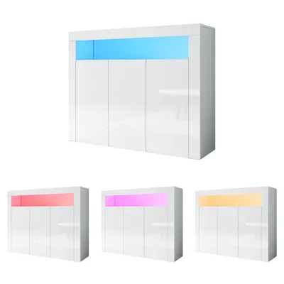 Produktbild von SONNI Kommode Sideboard Weiß Hochglanz mit LED Beleuchtung Kommodenschrank Sideboard für Küche und Esszimmer