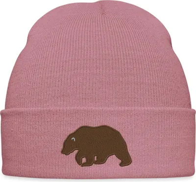 Produktbild von Spreadshirt Braunbär Bär Silhouette Stickerei Bestickte Wintermütze, One size, Rosa