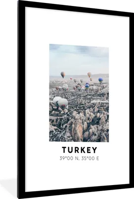 Produktbild von MuchoWow® Gerahmtes Poster Heißluftballon - Türkei - Sommer - Berge 60x90 cm - Poster mit Schwarzem Bilderrahmen Wandposter Rahmen Foto Bilder - Dekoration - Wandposter Wohnzimmer - Hochwertig