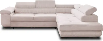 Image de Best Mobilier Zaria - canapé d'angle droit - convertible avec coffre et têtières réglables - 5 places - en velours côtelé , Beige