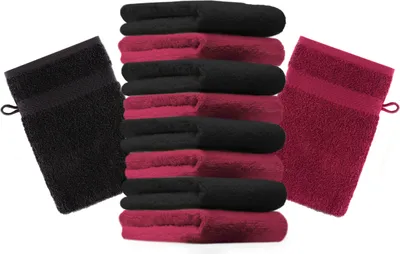 Produktbild von Betz 10 Stück Waschhandschuhe 16x21 cm PREMIUM 100% Baumwolle  Farbe: dunkelrot und schwarz