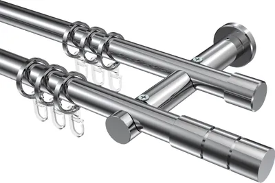 Produktbild von Interdeco Gardinenstange / Vorhangstange Chrom, Typ Platon Elanto (Rillenzylinder), 20 mm Ø 2-läufig, 400 cm