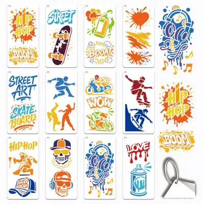 Productafbeelding van Set van 12 Graffiti Schablonen voor Creatieve Kunstprojecten