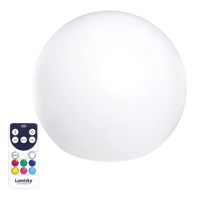 A white spherical light with a remote control.