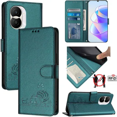 Image de Etui en cuir pour Honor X40i, étui à rabat avec fonction stand et portefeuille vert