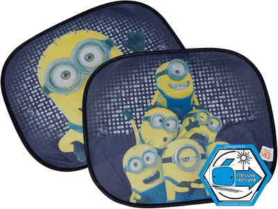 Produktbild von HiTS4KiDS - Sonnenschutz Auto Baby mit UV Schutz 2er Set - Sonnenschutz Auto für Kinder mit Saugnäpfen - Sonnenschutz Auto für Seitenscheiben - Auto Fenster Verdunkelung Minions - 44 x 36 cm