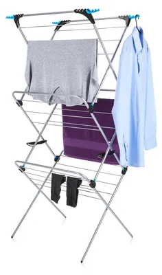 Image de Étagère à linge à 3 niveaux, argentée, avec une capacité de séchage de 21 mètres