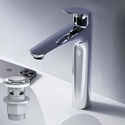 Produktbild von AM.PM Badarmatur Hoch Pop-Up Ablaufventil für Waschbecken Wasserhahn Bad Chrom Waschtischarmatur mit Ablaufgarnitur 1 1/4 Zoll Messing Ventil Ablauf