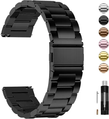 Obrázek produktu pro Nerezové ocelové hodinkové řemínky 22 mm pro hodinky a chytré hodinky | Vyměnitelný kovový řemínek s rychlým zapínáním, pro dámské i pánské hodinky, 22 mm, černý