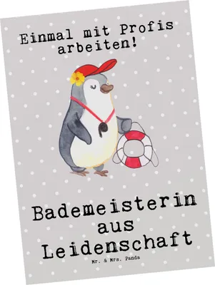 Produktbild von Mr. & Mrs. Panda einzelkarte Bademeisterin Leidenschaft - Grau Pastell - Geschenk, Postkarten, Freibad, Postkarte, Grußkarte, Ansichtskarte, Lustig, Schwimmmeisterin