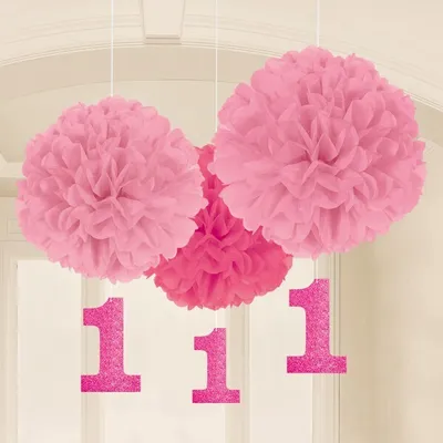 Image de Pompons tous à bord anniversaire filles pompons décoration 40/17,8 cm 3 pièces