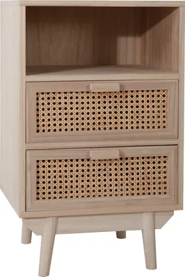 Produktbild von SalesFever Kommode mit Rattan Front | 2 Schubladen und 1 offenes Fach | Korpus MDF | Beine Paulownia Holz | B 42 x T 36 x H 68 cm | natur