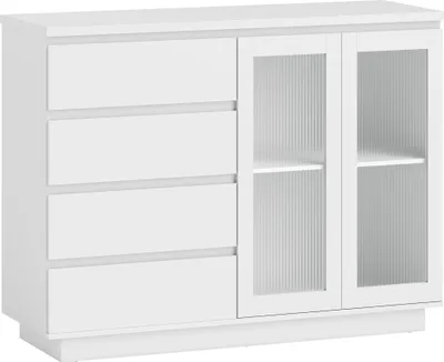 Produktbild von Buffetschrank, Sideboard mit 4 Schubladen, 2 Glastüren, modernes Design, MDF, Weiß