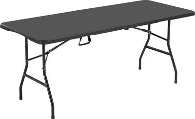 Productafbeelding van 180 cm inklapbare plastic tafel, draagbare picknicktafel, handvat, geschikt voor binnen- en buitengebruik