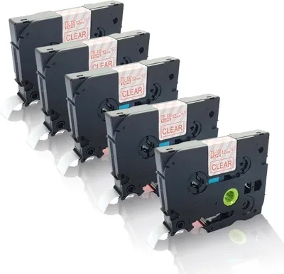 Produktbild von Print-Klex 5x Schriftbänder kompatibel kompatibel mit Brother Ptouch TZE-132 P-Touch 1000 1000 BTS 1000 F 1005 BTS 1005 F 1005 FB 1010 1080 1090 1200 1200P 1230 PC 1250 12mm x 8 m red / clear